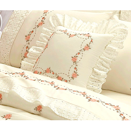 cobreleito cama queen 6 peças todo bordado colcha queem bouquet buque palha luxo - 3