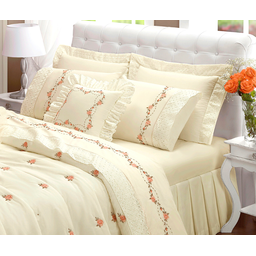 cobreleito cama queen 6 peças todo bordado colcha queem bouquet buque palha luxo - 4