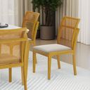 Ver imagem 2 de Cadeira Lavinia Madeira Maciça Assento Estofado Encosto de Tela Palha Sextavada Veludo Bege 102