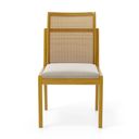 Ver imagem 4 de Cadeira Lavinia Madeira Maciça Assento Estofado Encosto de Tela Palha Sextavada Veludo Bege 102