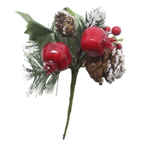 Kit 8 Ramos Romã Decoração de Natal Artificial com Detalhes Branco 16cm