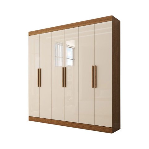 Guarda-roupa Casal Splendore 6 Portas 2 Gavetas com Espelho 100% Mdf Cinamomo/off White - Panorama M
