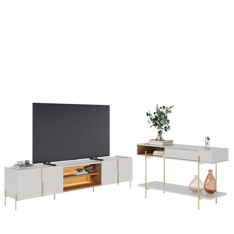 Painel para Tv Home Suspenso Maggiore 2.3 com Aparador para Sala Sena Off White Matte Freijó – Colib