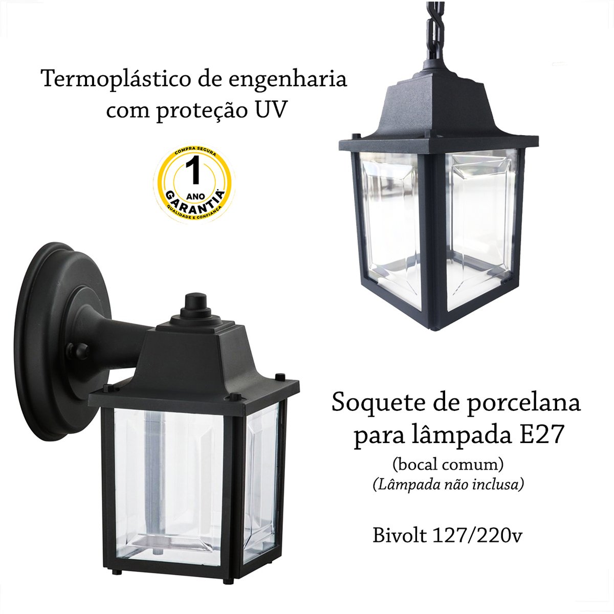 4 Arandela Externo Preto Alz17 + 2 Pendente Preto Alz14 - 3