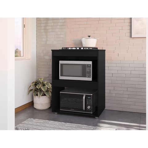 Balcão Adriana para Cooktop 4 ou 5 Bocas Preto - Ajl Móveis