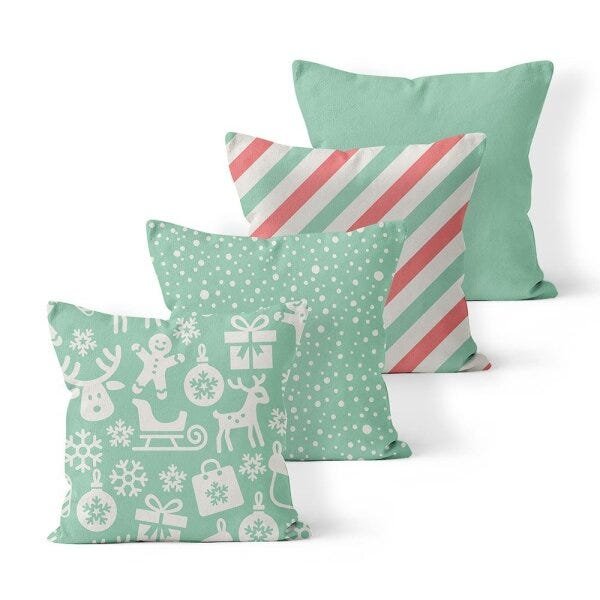 Kit 4 Almofadas Decorativas Own Natal e Listras Verde - 45x45 cm - 1