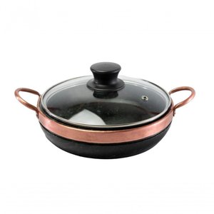 Frigideira de Pedra Sabão 26 Cm com Tampa de Vidro