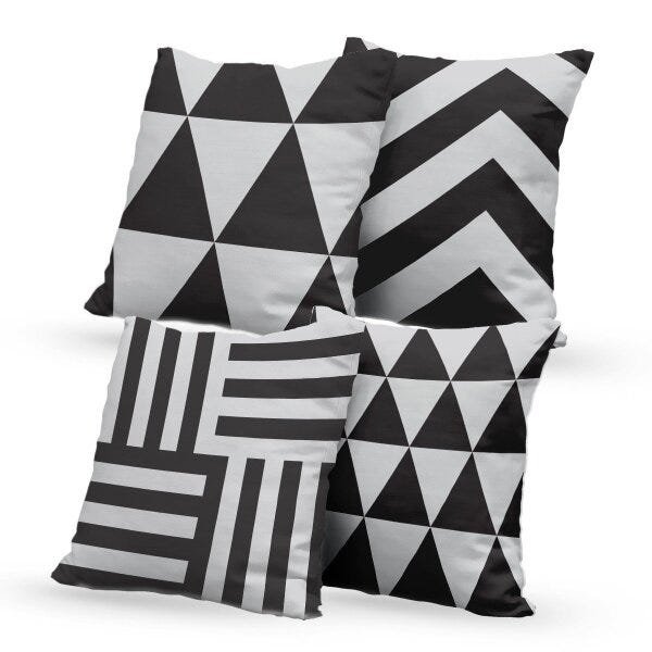 Kit 4 Almofadas Decorativas Own Preto e Branco Geométrico - 45x45 cm - 1