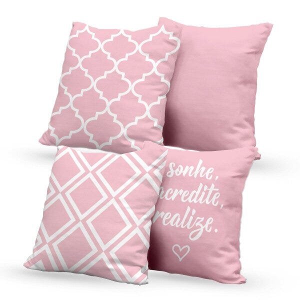 Kit 4 Almofadas Decorativas Own Rosa Sonhe Acredite Realize - 45x45 cm - 1