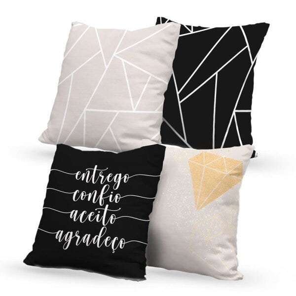 Kit 4 Almofadas Decorativas Own Entrego Confio Aceito Agradeço - 45x45 cm - 1