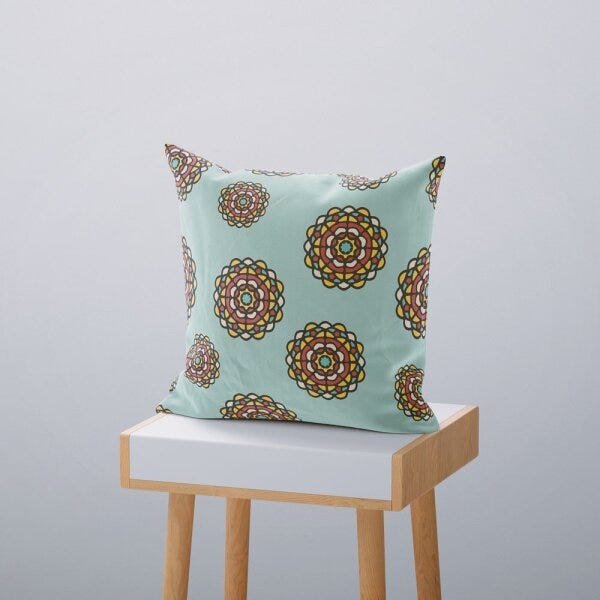 Kit 4 Almofadas Decorativas Own Mandala Azul Claro e Bege - 45x45 cm - 3