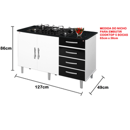 Balcão Canadá 4 gavetas gabinete para cooktop de 5 bocas PASSE BEM - 3