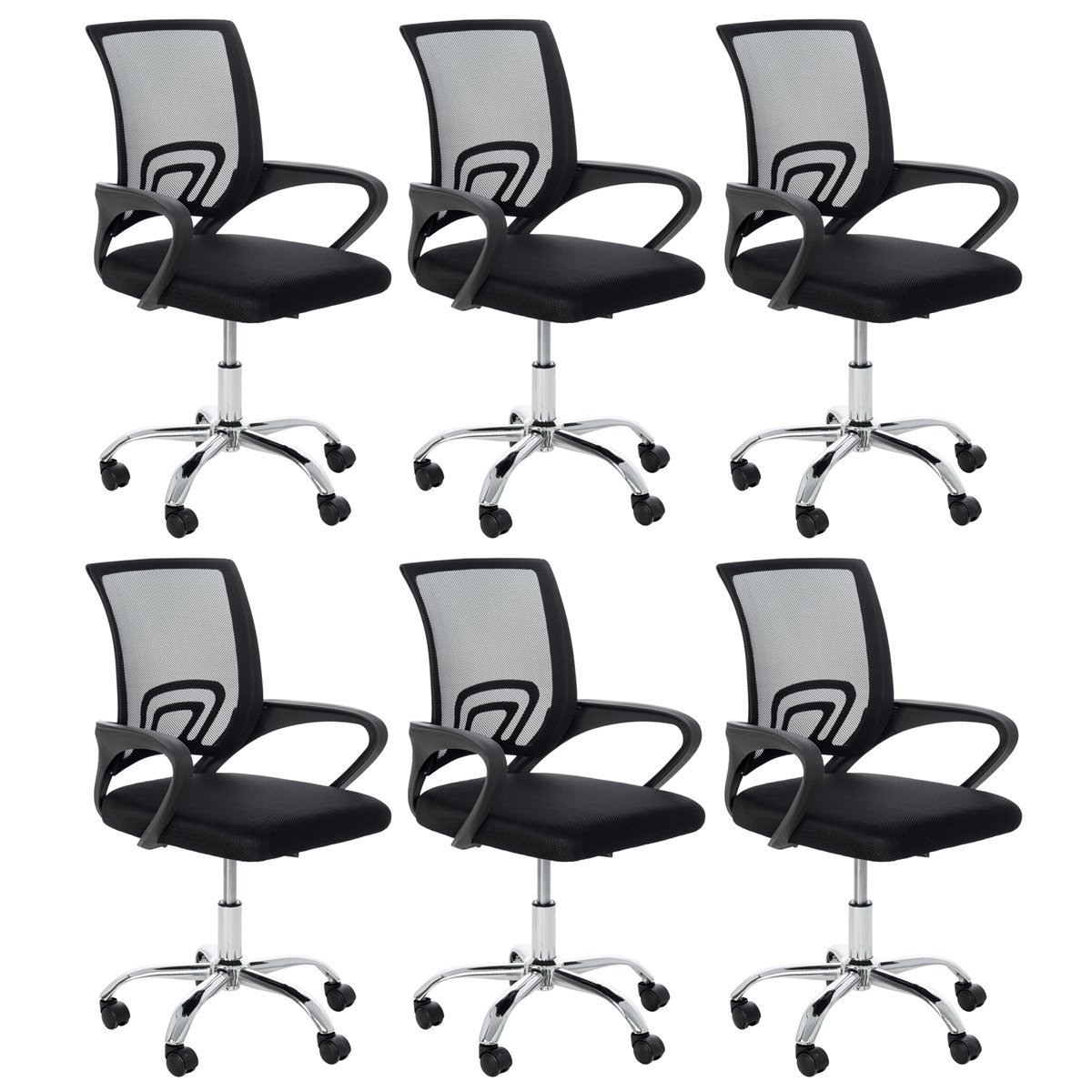 Kit 6 cadeiras de rodízios Tok escritório home office telinha