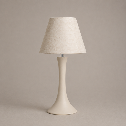 Abajour Paris Grande C/ Cúpula Tecido Decorativo de Cerâmica para Sala e Mesa Off White