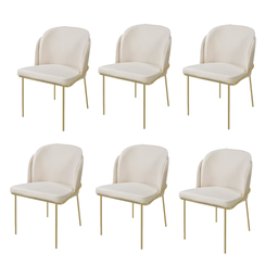 Conjunto 6 Cadeiras de Jantar Aurora no Linho Bege e Metal Dourado - 1
