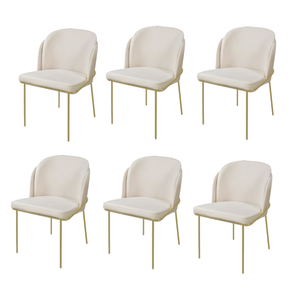 Conjunto 6 Cadeiras de Jantar Aurora no Linho Bege e Metal Dourado
