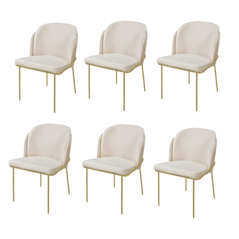 Conjunto 6 Cadeiras de Jantar Aurora no Linho Bege e Metal Dourado