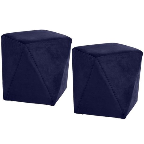Kit 02 Puffs Ametista D02 Veludo Azul Marinho C-287