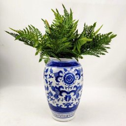 Vaso Decorativo Azul e Branco 30x18cm Porcelana Floral - 7