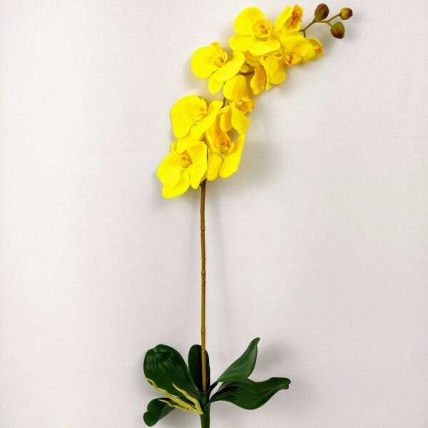 Orquidea Amarela Planta Artificial Permanente 95x16cm Folha - 2