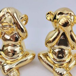 Macaco Sentidos Dourado Não Ouço Não Falo Não Vejo Kit 3pç - 4