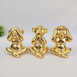 Macaco Sentidos Dourado Não Ouço Não Falo Não Vejo Kit 3pç - 2