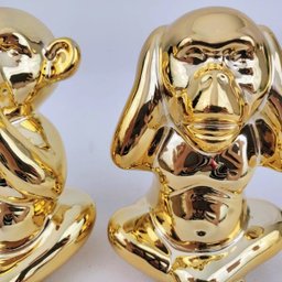 Macaco Sentidos Dourado Não Ouço Não Falo Não Vejo Kit 3pç - 5