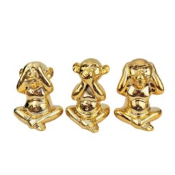 Macaco Sentidos Dourado Não Ouço Não Falo Não Vejo Kit 3pç - 1