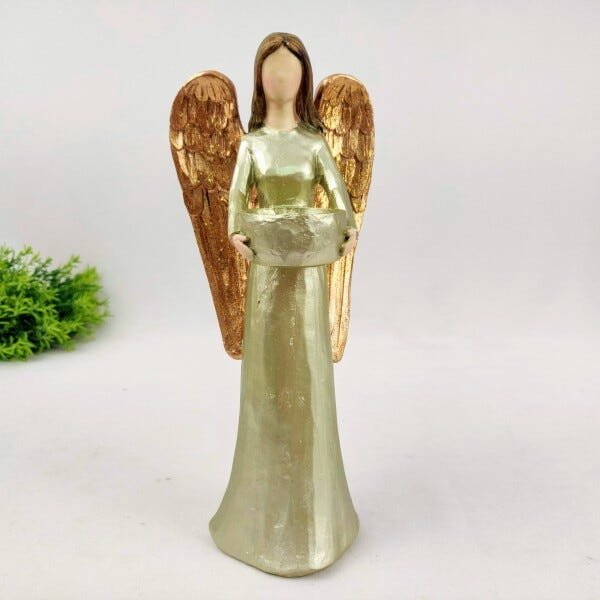 Anjo Castical Bronze Dourado Decoração Estatua 28x12x10cm - 6