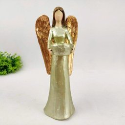 Anjo Castical Bronze Dourado Decoração Estatua 28x12x10cm - 6