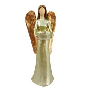 Anjo Castical Bronze Dourado Decoração Estatua 28x12x10cm