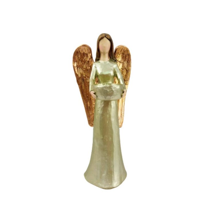 Anjo Castical Bronze Dourado Decoração Estatua 28x12x10cm