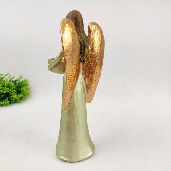 Anjo Castical Bronze Dourado Decoração Estatua 28x12x10cm - 3