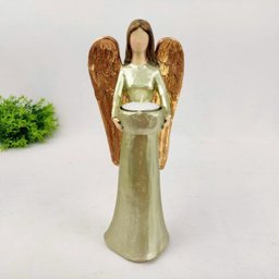 Anjo Castical Bronze Dourado Decoração Estatua 28x12x10cm - 2