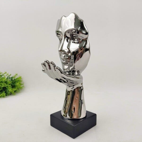 Enfeite Estatua Face Mão No Queixo Prata 31x11x15cm Escultur - 4