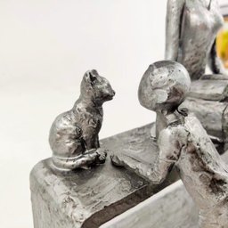 Enfeite Mae e Filho Gato Banco Prata Decoração 21x16x8cm - 4