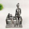 Enfeite Mae e Filho Gato Banco Prata Decoração 21x16x8cm - 6