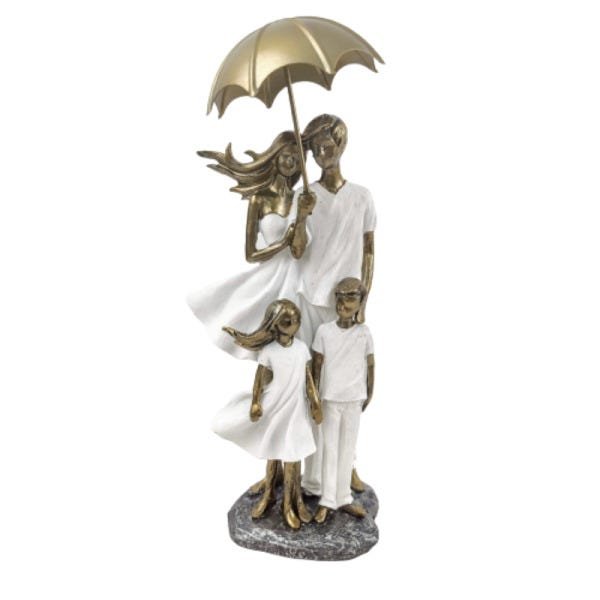 Enfeite Estatua Familia Casal 2 Filhos 31x14x13cm Branco - 1