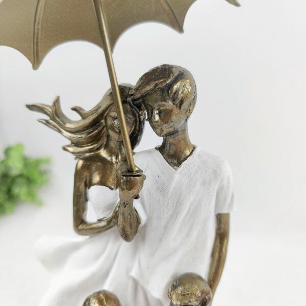 Enfeite Estatua Familia Casal 2 Filhos 31x14x13cm Branco - 3