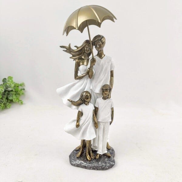 Enfeite Estatua Familia Casal 2 Filhos 31x14x13cm Branco - 2