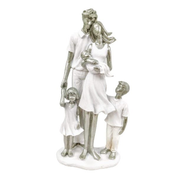 Enfeite Estatua Familia Casal 3 Filhos 25x11x7cm Branco