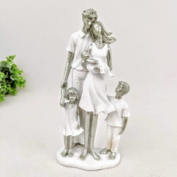Enfeite Estatua Familia Casal 3 Filhos 25x11x7cm Branco - 2