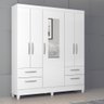 Guarda Roupa Solteiro Armário Roupeiro Cabideiro Quarto 5 Portas Espelho 4 Gavetas Branco Brilho - 1