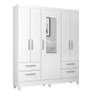 Guarda Roupa Solteiro Armário Roupeiro Cabideiro Quarto 5 Portas Espelho 4 Gavetas Branco Brilho - 2