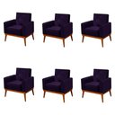 Ver imagem 1 de Kit 6 Poltronas Decorativa Florença Pés em Madeira Maciça Estofado Veludo - Berinjela