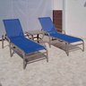 Combo: Duas Espreguiçadeiras Maresias com Mesa de Apoio Quadrada em Alumínio Fendi E Tela Sling Azul - 1