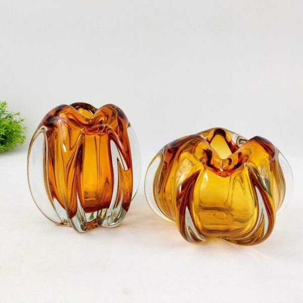 Vaso Decorativo Murano Ambar 13/15cm Decoração Gota 2pc - 2