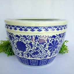 Vaso Cachepot Jardim Floral Branco e Azul 40x28cm Borda - 2