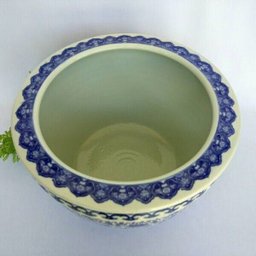 Vaso Cachepot Jardim Floral Branco e Azul 40x28cm Borda - 3