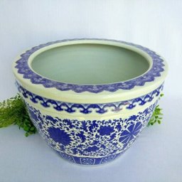 Vaso Cachepot Jardim Floral Branco e Azul 40x28cm Borda - 4